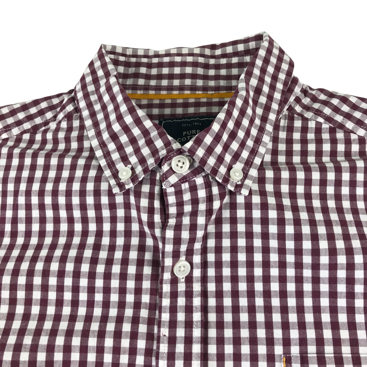 John Lewis shirt men's L burgundy and white checked button up long sleeve cotton