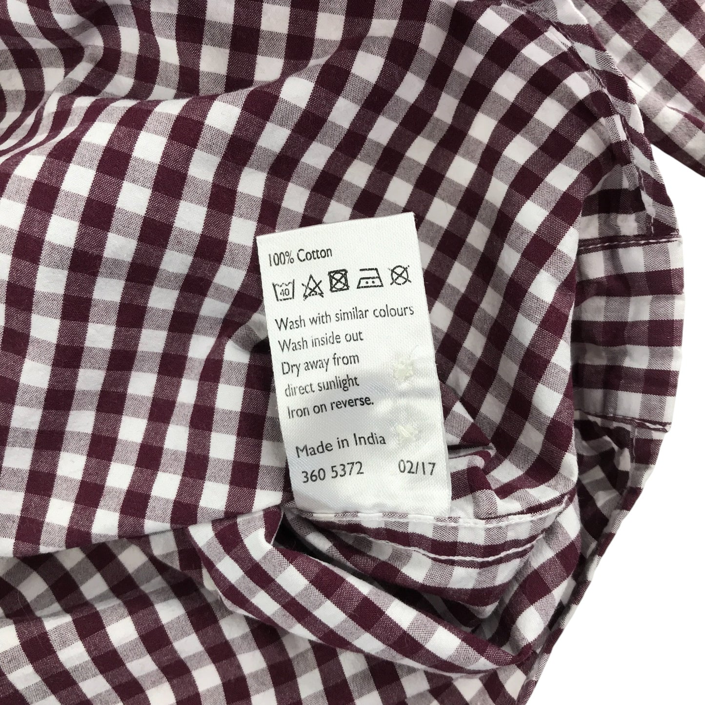 John Lewis shirt men's L burgundy and white checked button up long sleeve cotton