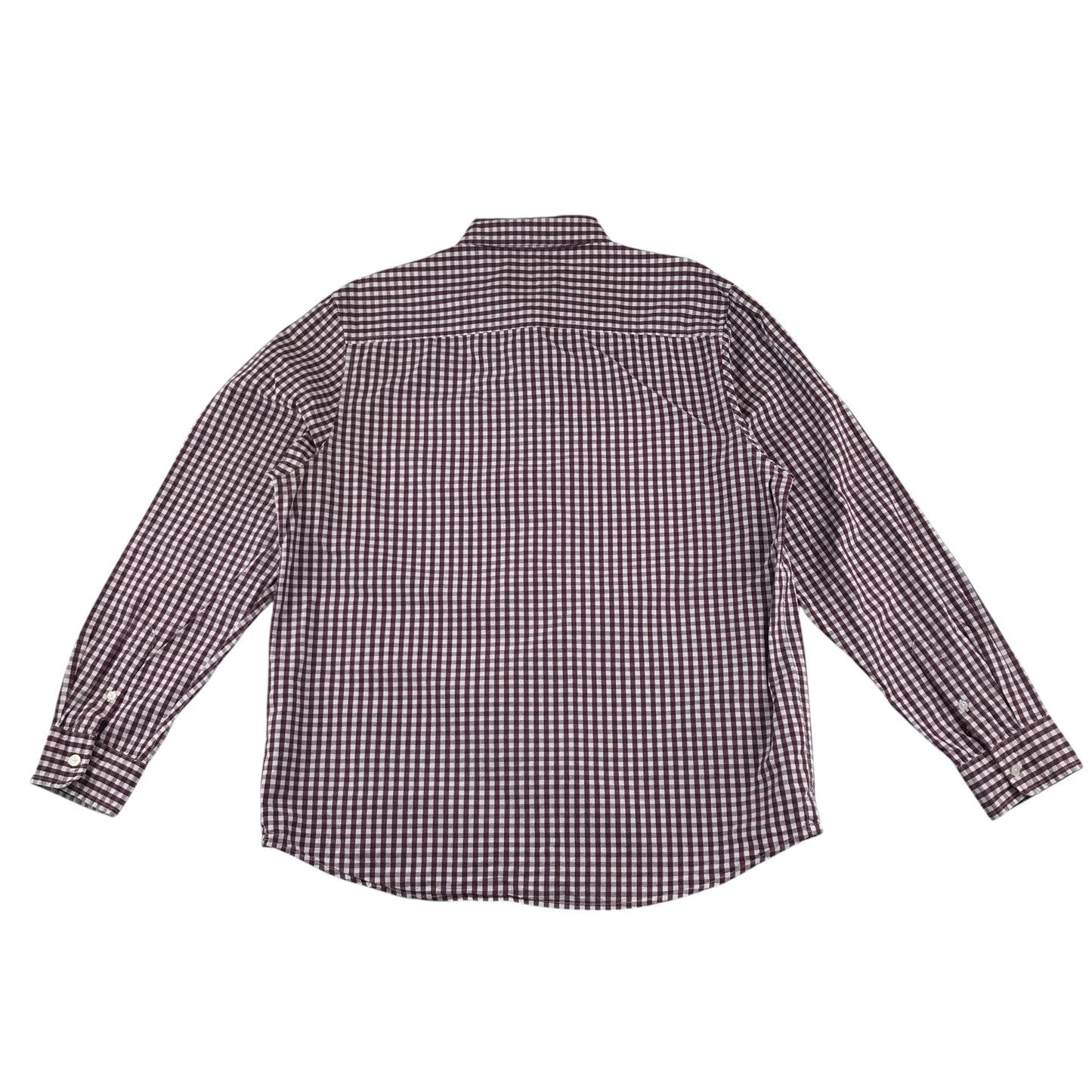 John Lewis shirt men's L burgundy and white checked button up long sleeve cotton