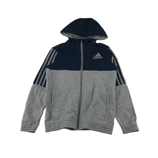 Adidas Hoodie Age 11 Navy Grey Panelled Logo Pullover