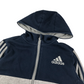 Adidas Hoodie Age 11 Navy Grey Panelled Logo Pullover