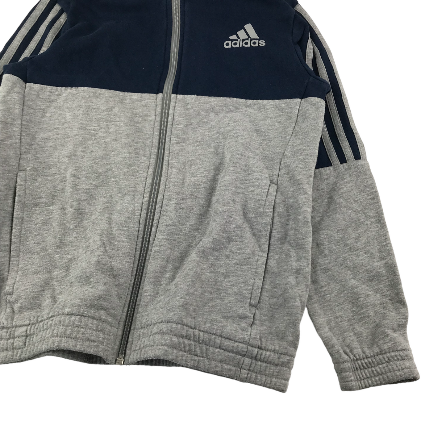 Adidas Hoodie Age 11 Navy Grey Panelled Logo Pullover