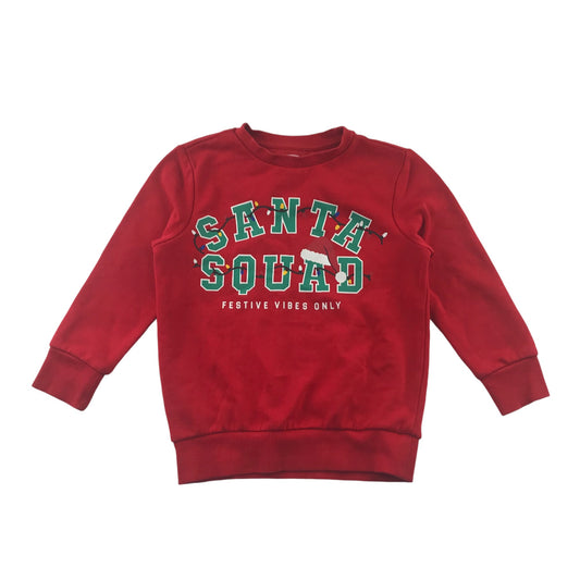 F&F Festive Sweatshirt 4-5 Years Red Santa Squad Text Graphic