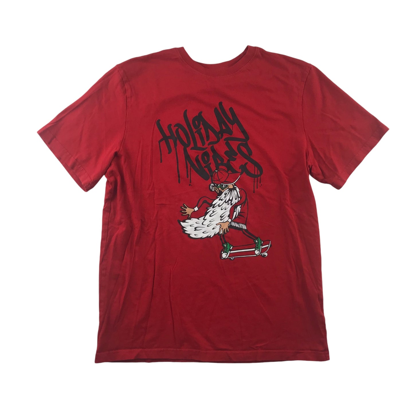 H&M Festive T-Shirt 14-15 Years Red Santa Skater Graphic Print