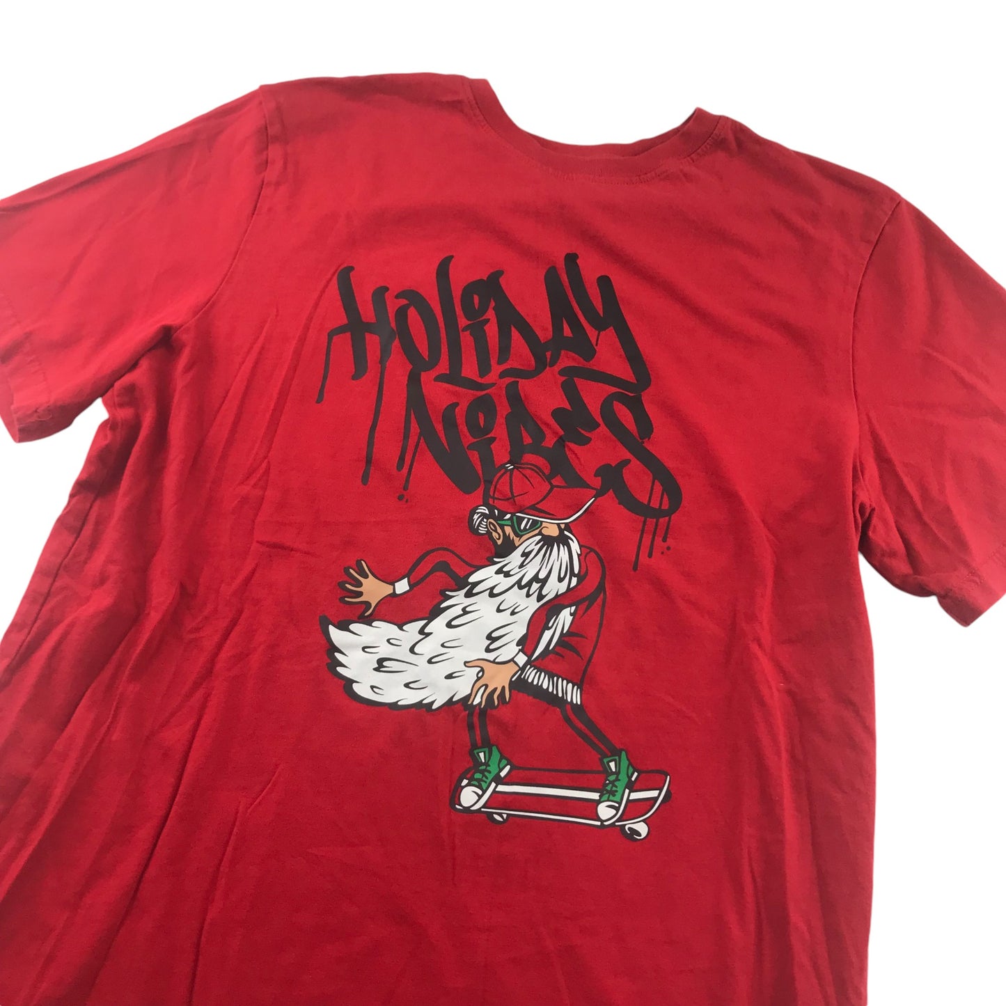 H&M Festive T-Shirt 14-15 Years Red Santa Skater Graphic Print