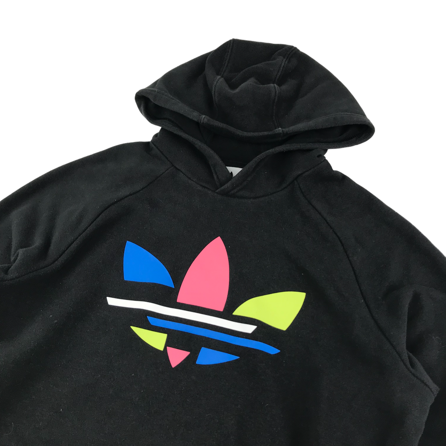 Adidas Hoodie Age 13 Black Colourful Logo Pullover