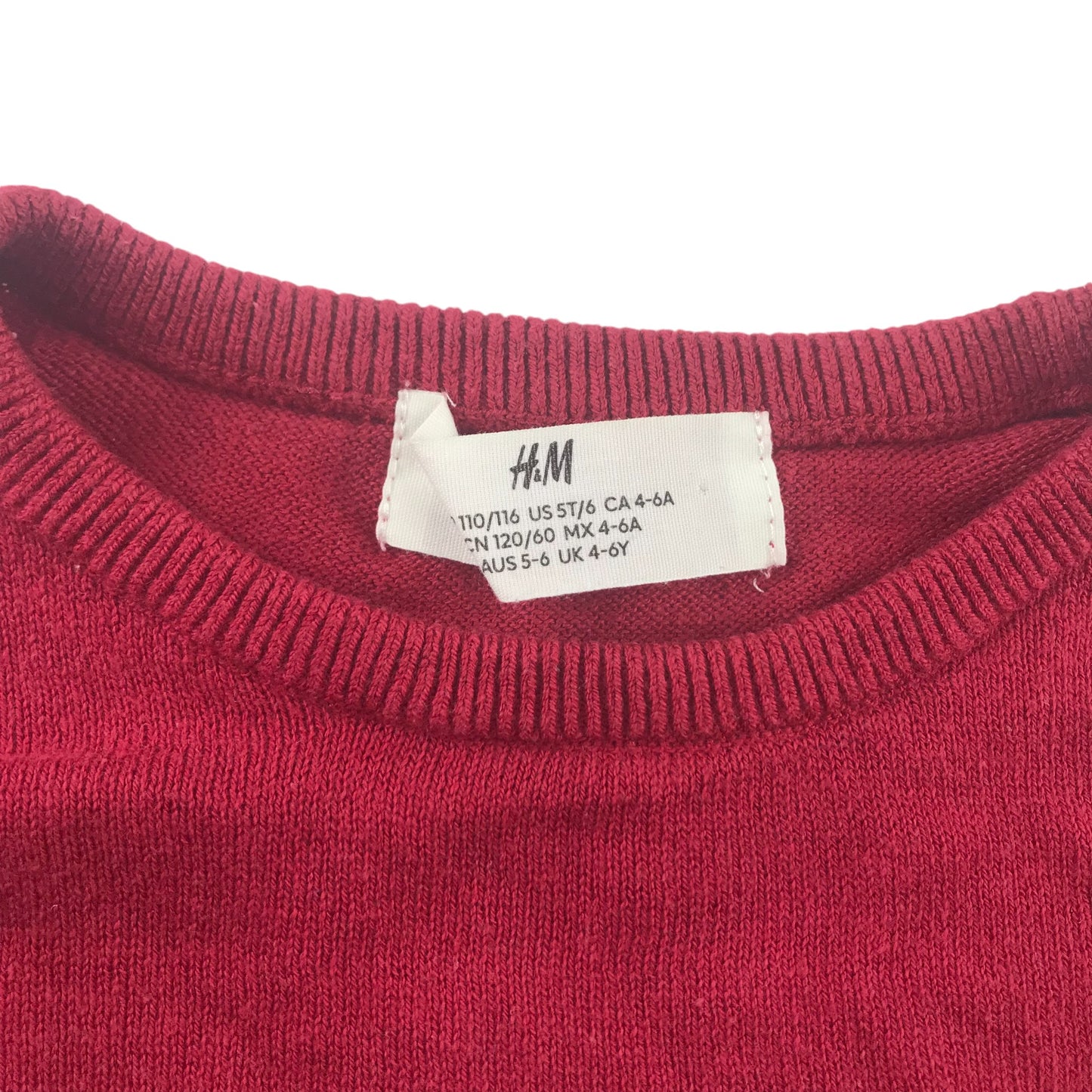 H&M Festive Jumper 5-6 Years Burgundy Reindeer with Sequin Bowtie Slightly Cropped Cotton