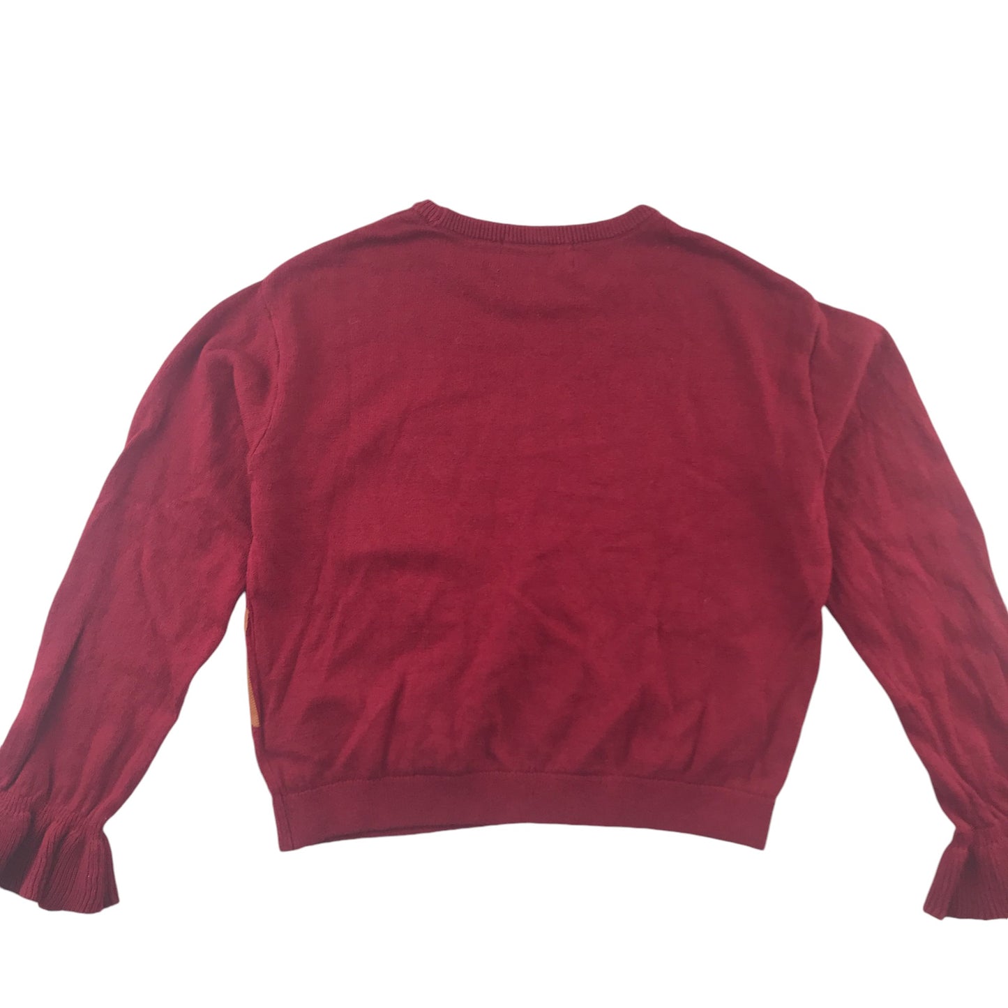 H&M Festive Jumper 5-6 Years Burgundy Reindeer with Sequin Bowtie Slightly Cropped Cotton