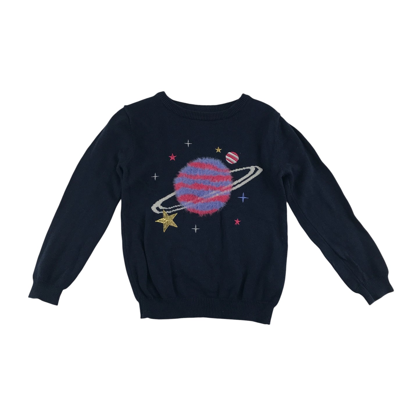 Primark jumper 4-5 years navy Jupiter fluffy starry embroidered design
