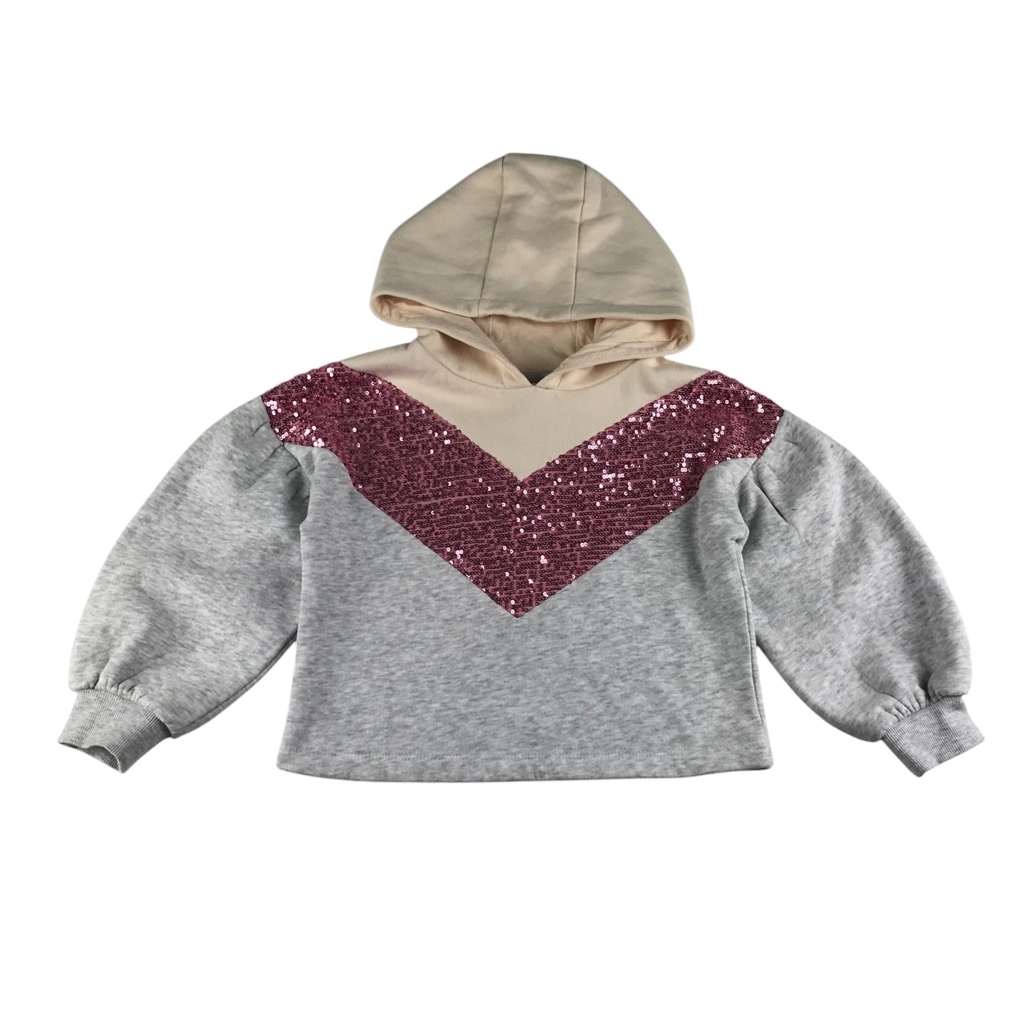 Matalan hoodie 6-7 years grey pink sequins cropped