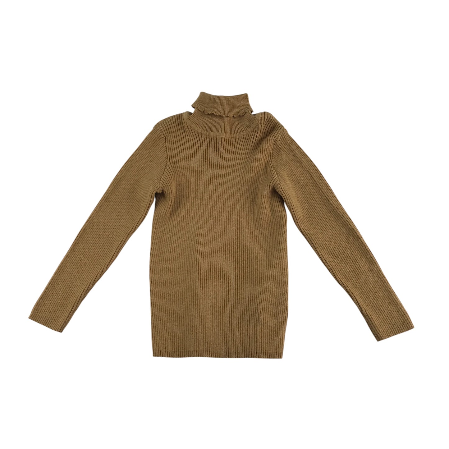 Nutmeg jumper 5-6 years mustard yellow ribbed texture turtle-neck scalloped