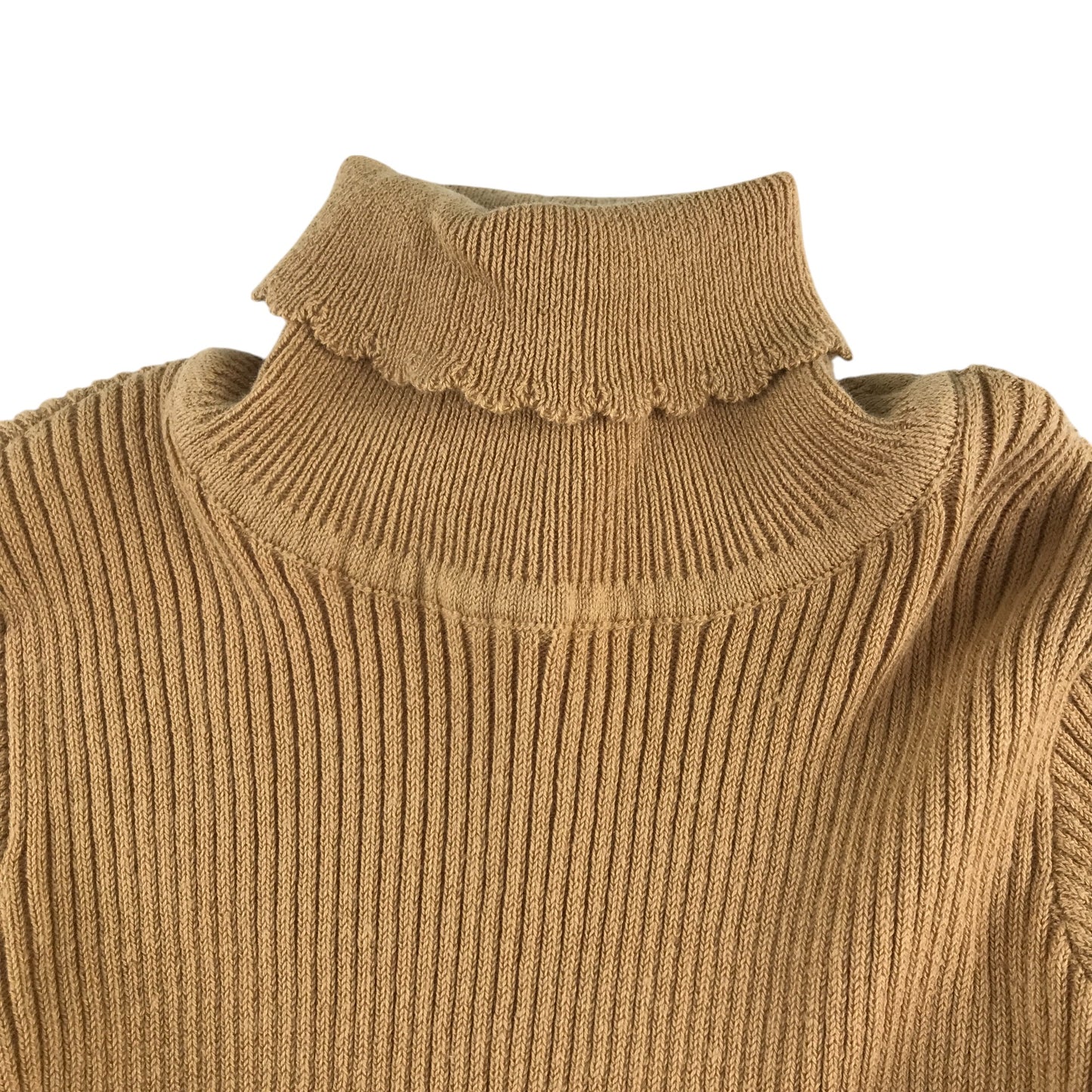Nutmeg jumper 5-6 years mustard yellow ribbed texture turtle-neck scalloped