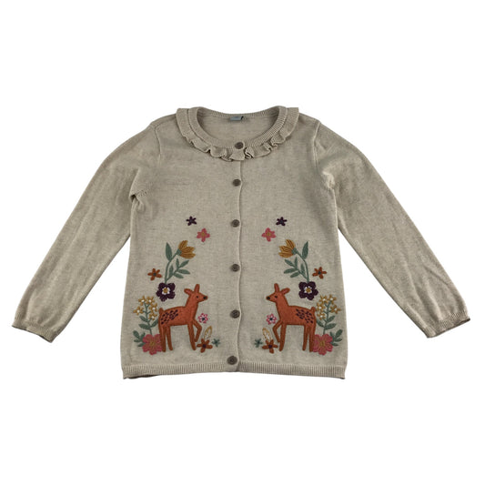 Tu cardigan 6-7 years grey with embroidered deer and flowers