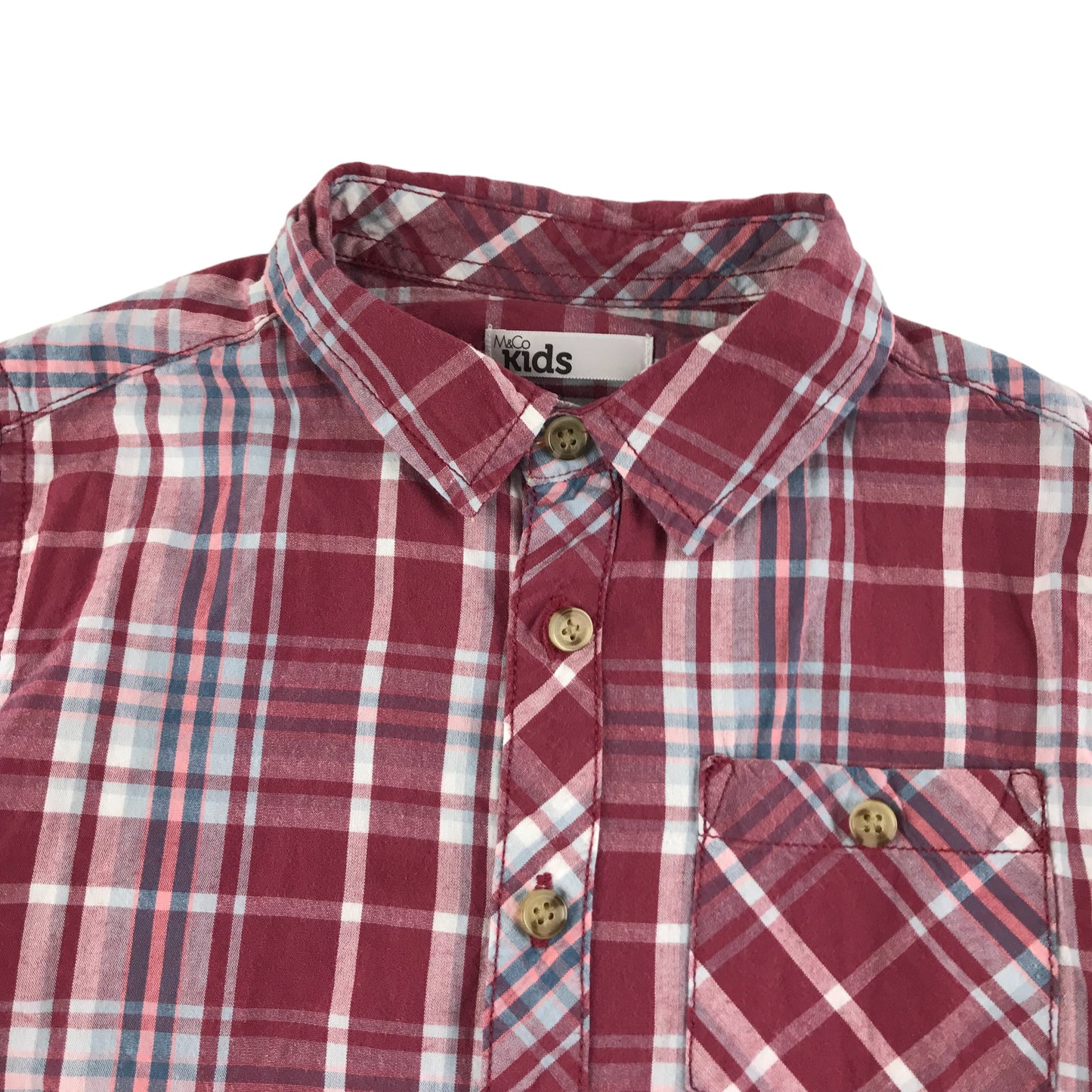 M&Co Shirt Age 5 Red Checked Long Sleeve Button Up Cotton