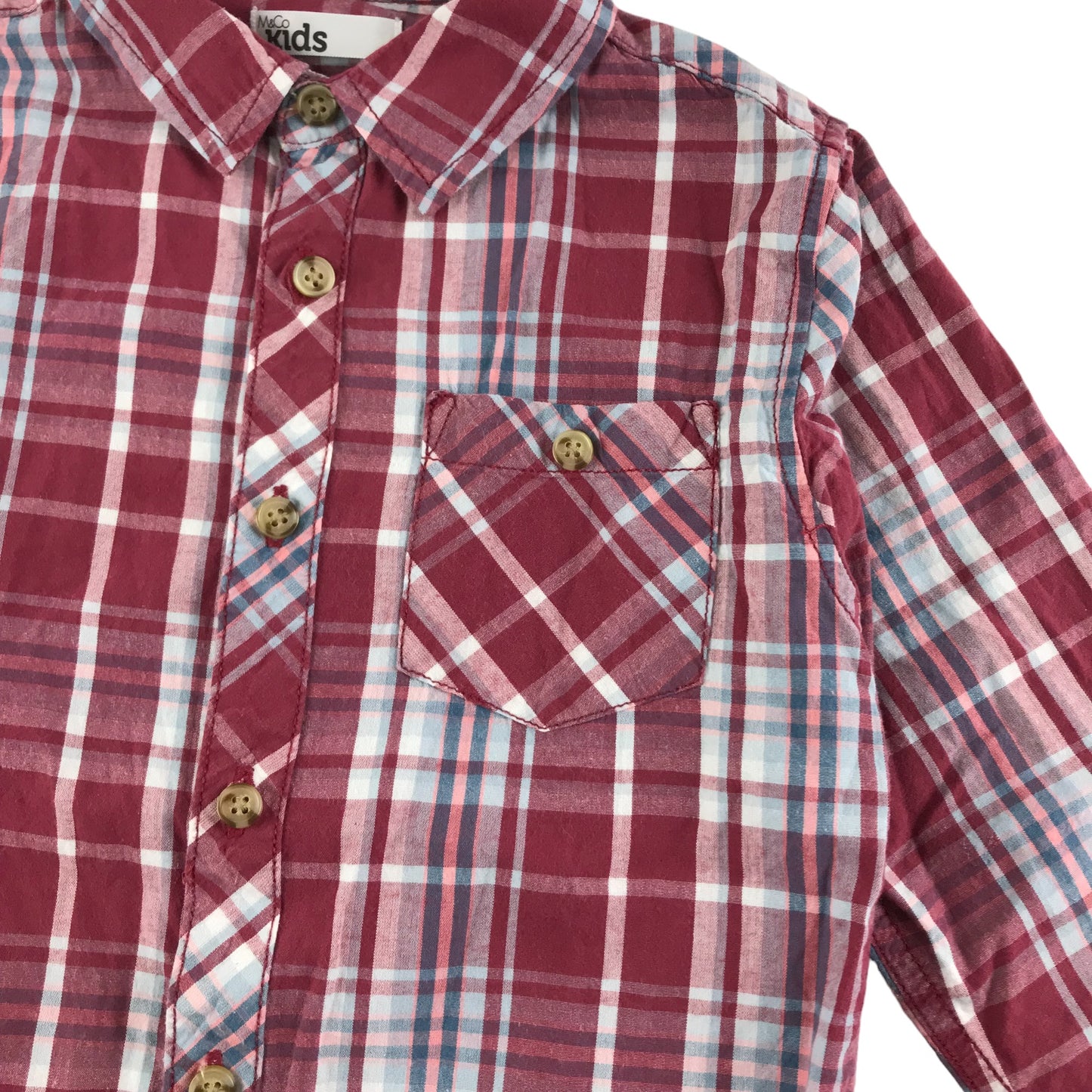 M&Co Shirt Age 5 Red Checked Long Sleeve Button Up Cotton