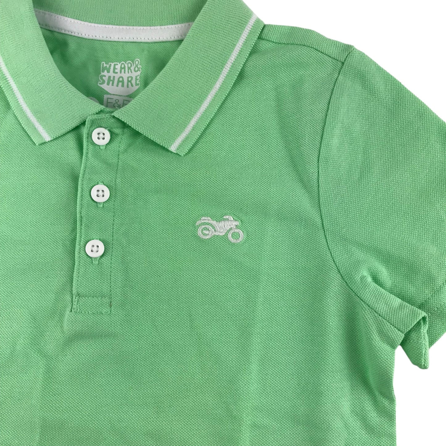 F&F Polo Shirt Age 5 Light Green Short Sleeve Button Up Neck