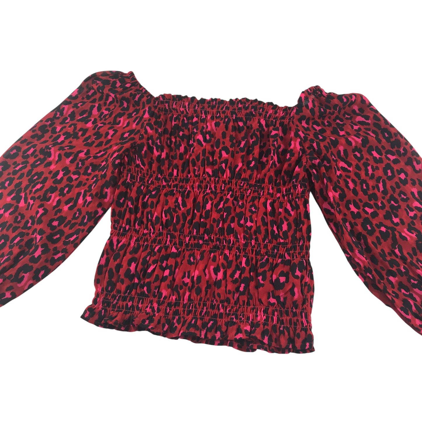 M&S blouse 8-9 years red leopard spot pattern box neckline
