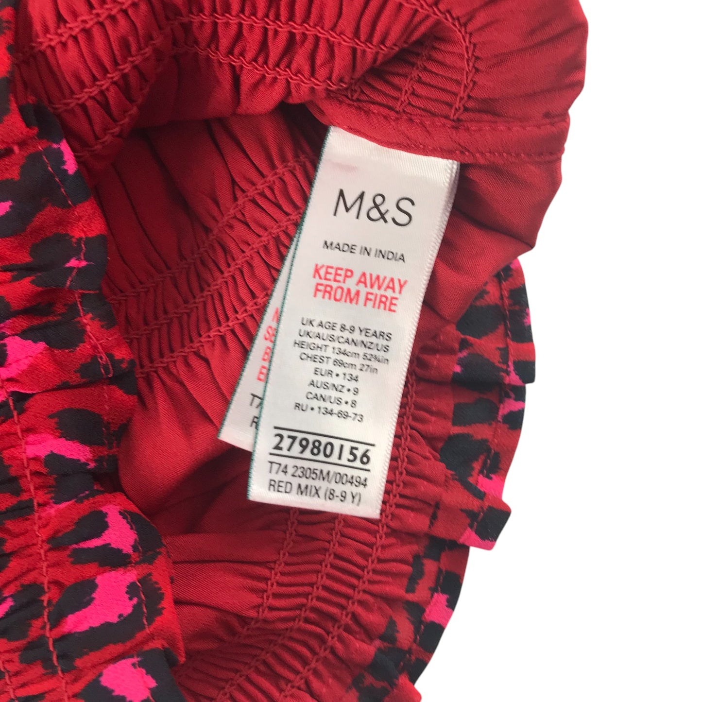 M&S blouse 8-9 years red leopard spot pattern box neckline