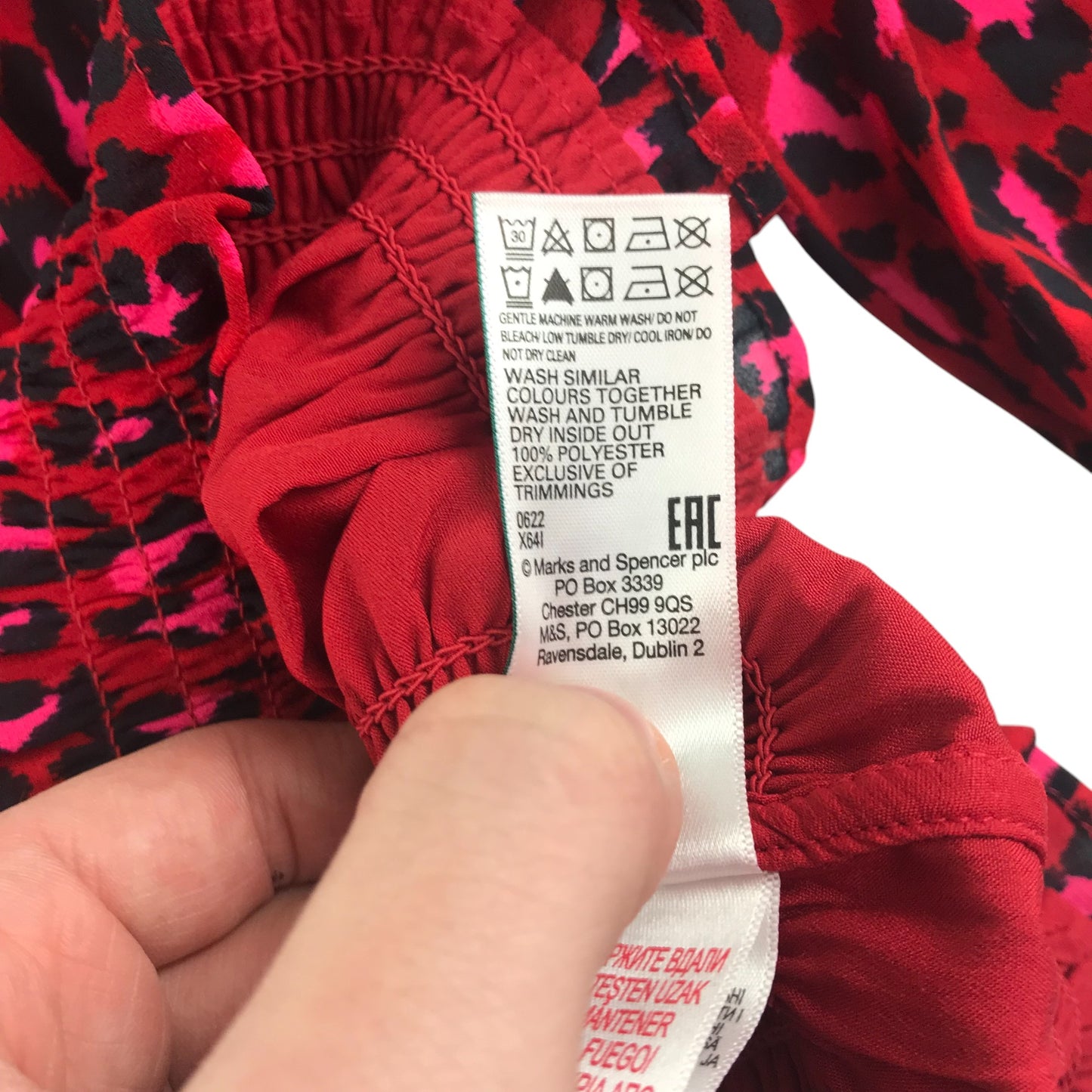 M&S blouse 8-9 years red leopard spot pattern box neckline