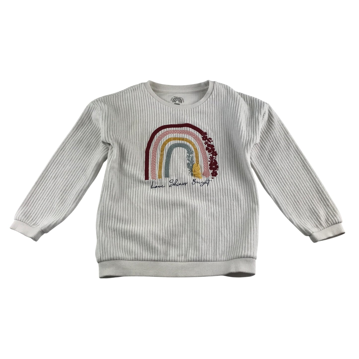 F&F sweater 6-7 years white crewneck with embroidered rainbow design