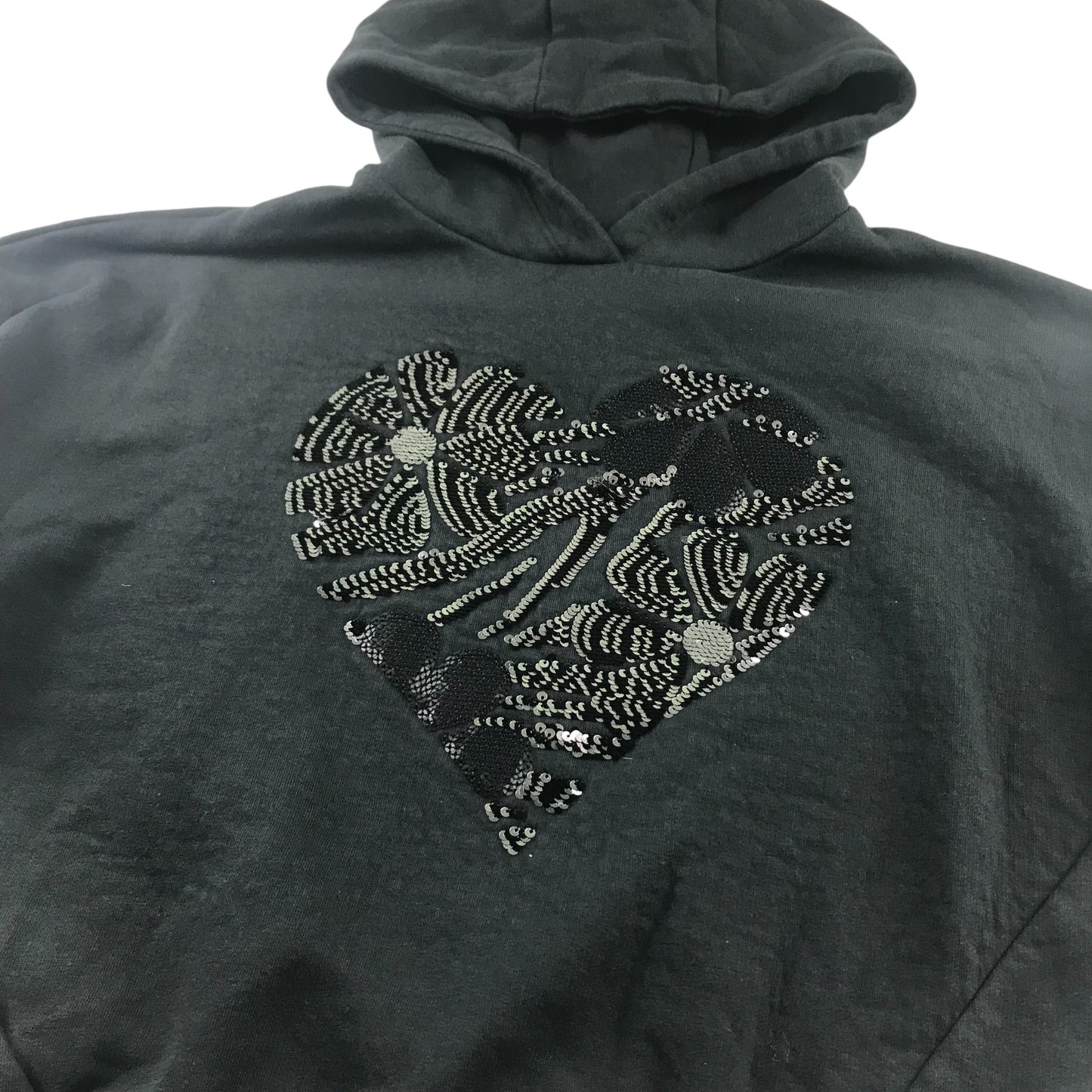 F&F hoodie 12-13 years black cropped sequin heart pullover