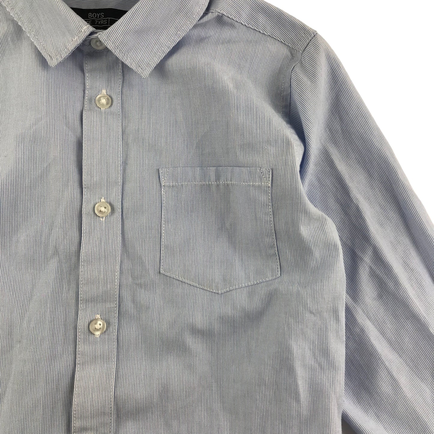 Matalan Shirt Age 7 Blue White Stripy Smart Long Sleeve Button Up