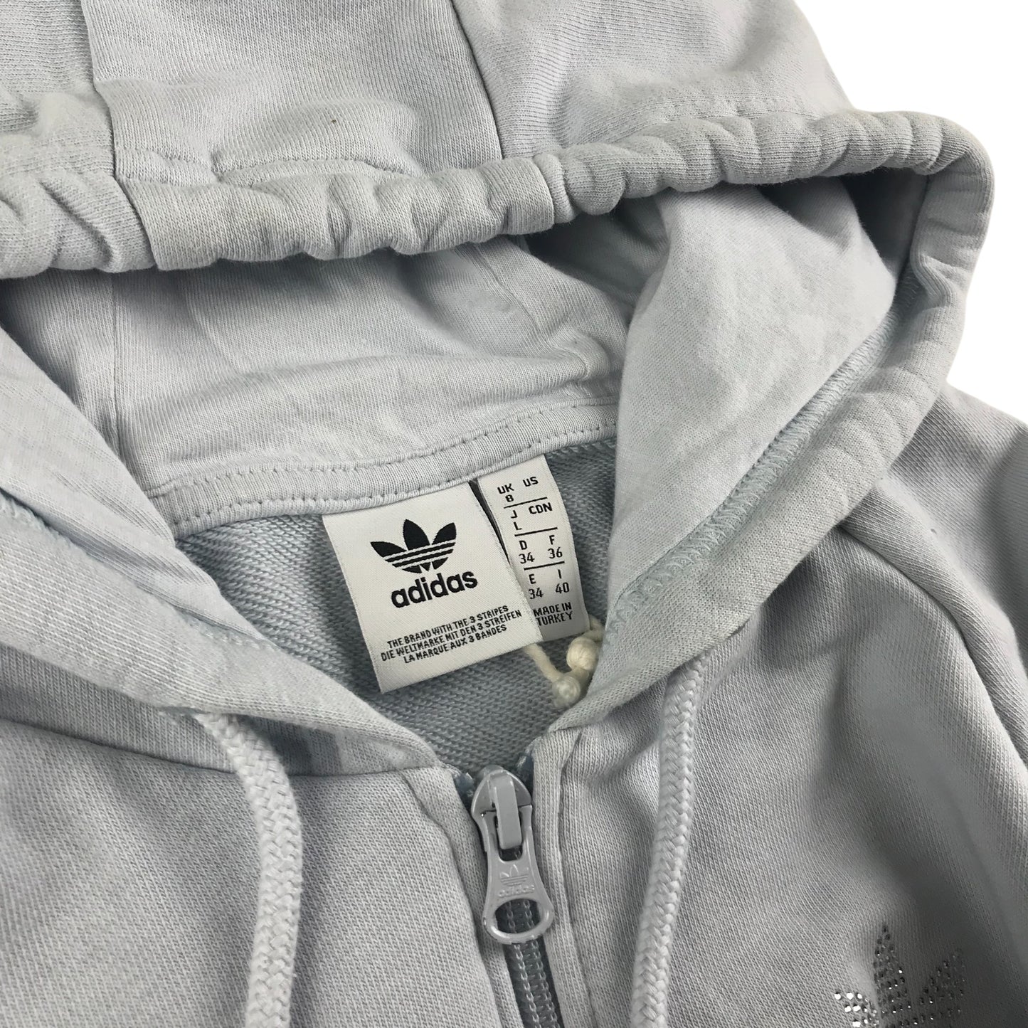 Adidas hoodie women size UK 8 light blue cropped with sequin details