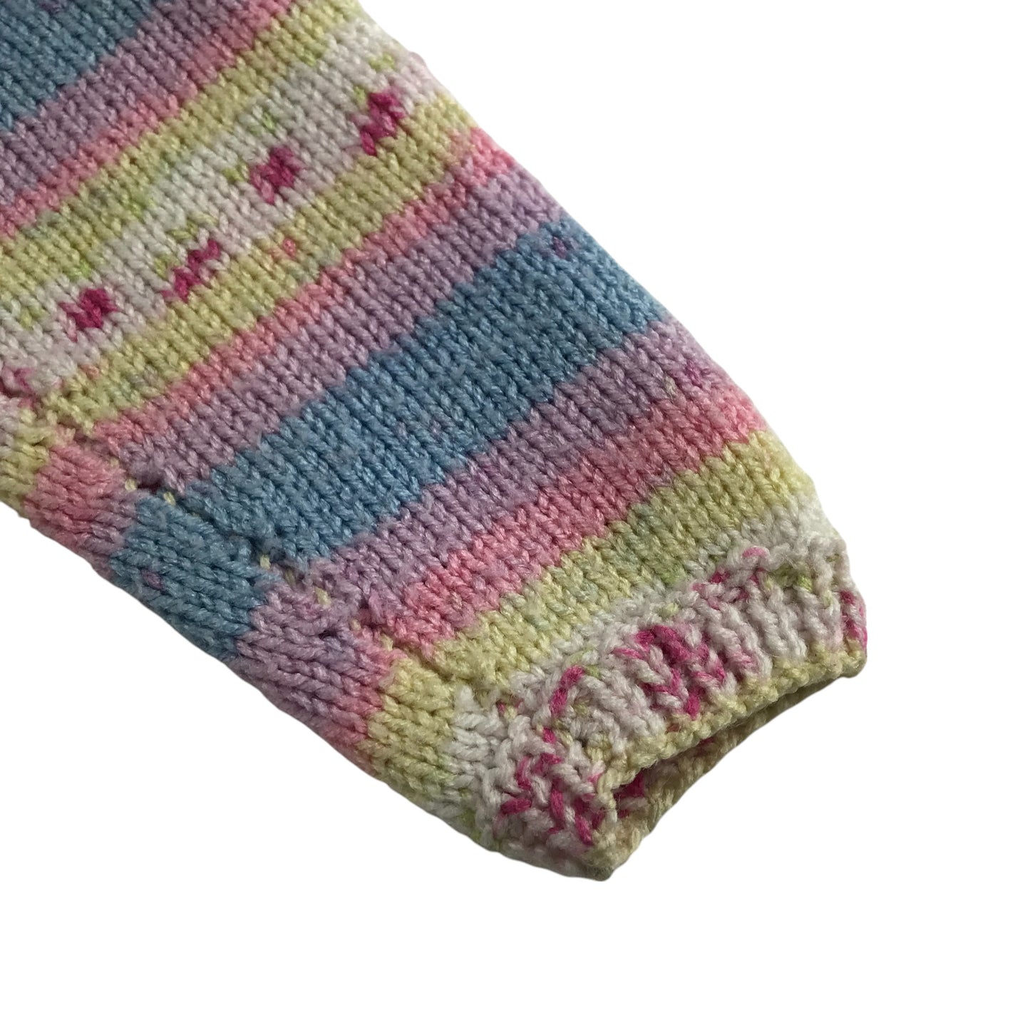Handknitted cardigan 7-8 years yellow pink and blue stripy patterned
