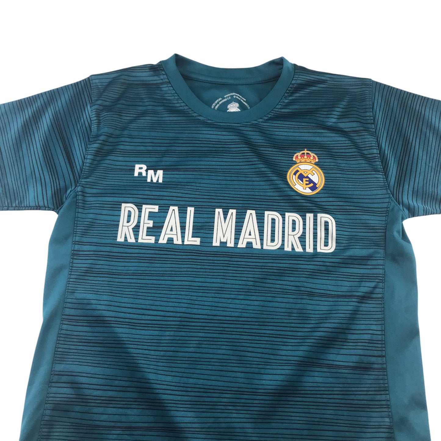 Real Madrid football strip 7-8 years teal blue short sleeve top