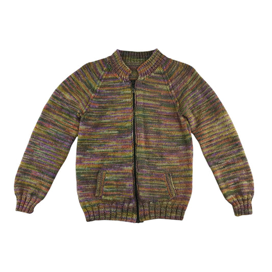 Handknitted sweater 9-10 years multicoloured stripy pattern with zipper