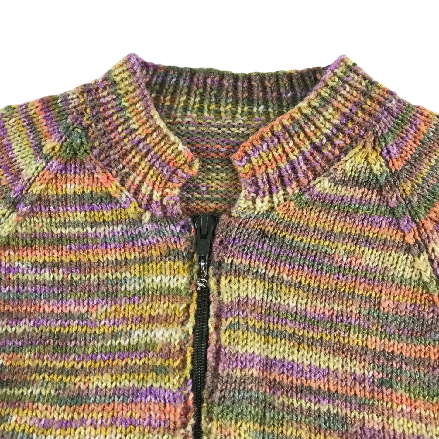 Handknitted sweater 9-10 years multicoloured stripy pattern with zipper