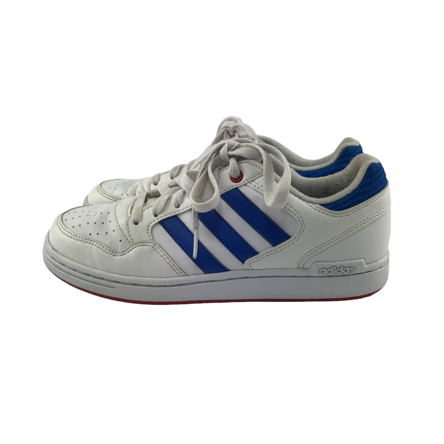 Adidas Trainers Shoe Size 4 White and Blue Three Stripes