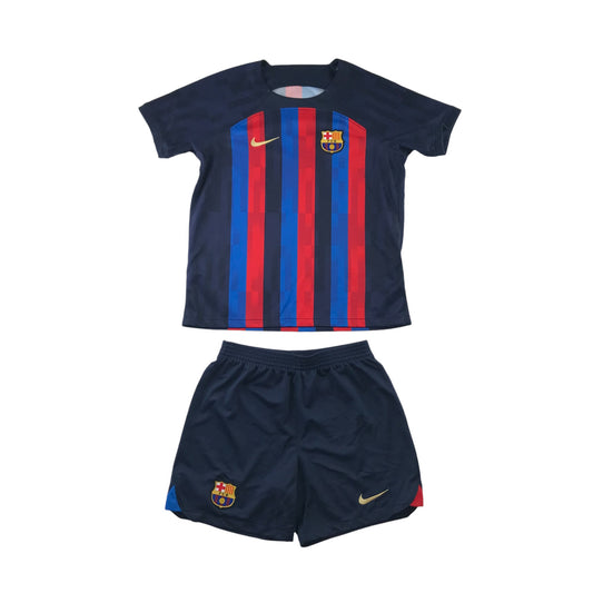 Nike FC Barcelona football kit 7-8 years navy red black stripy short sleeve top