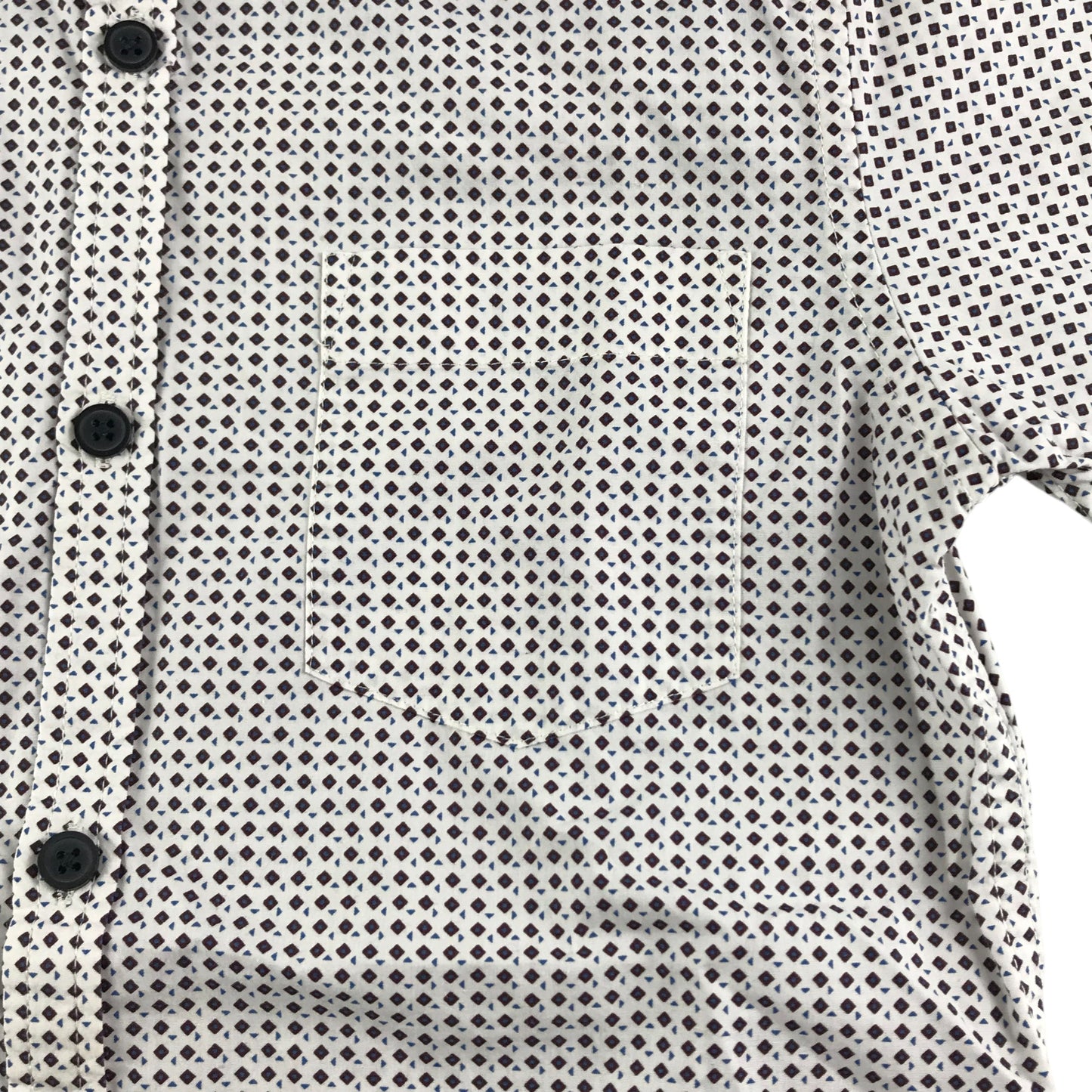 Next Shirt Age 9 White Burgundy diamond Print Pattern Short Sleeve Button Up Cotton