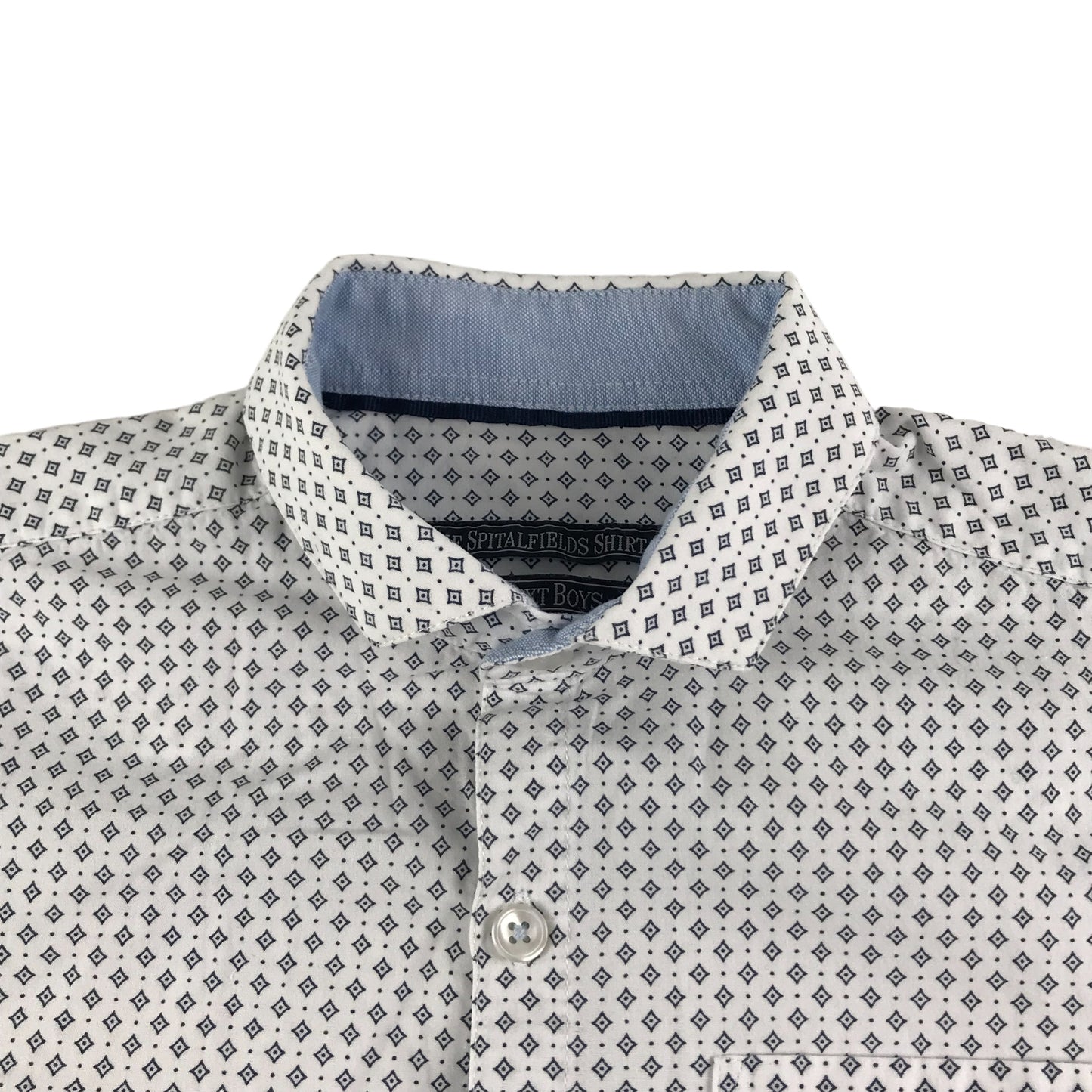 Next Shirt Age 10 White Diamond Pattern Short Sleeve Button Up Cotton