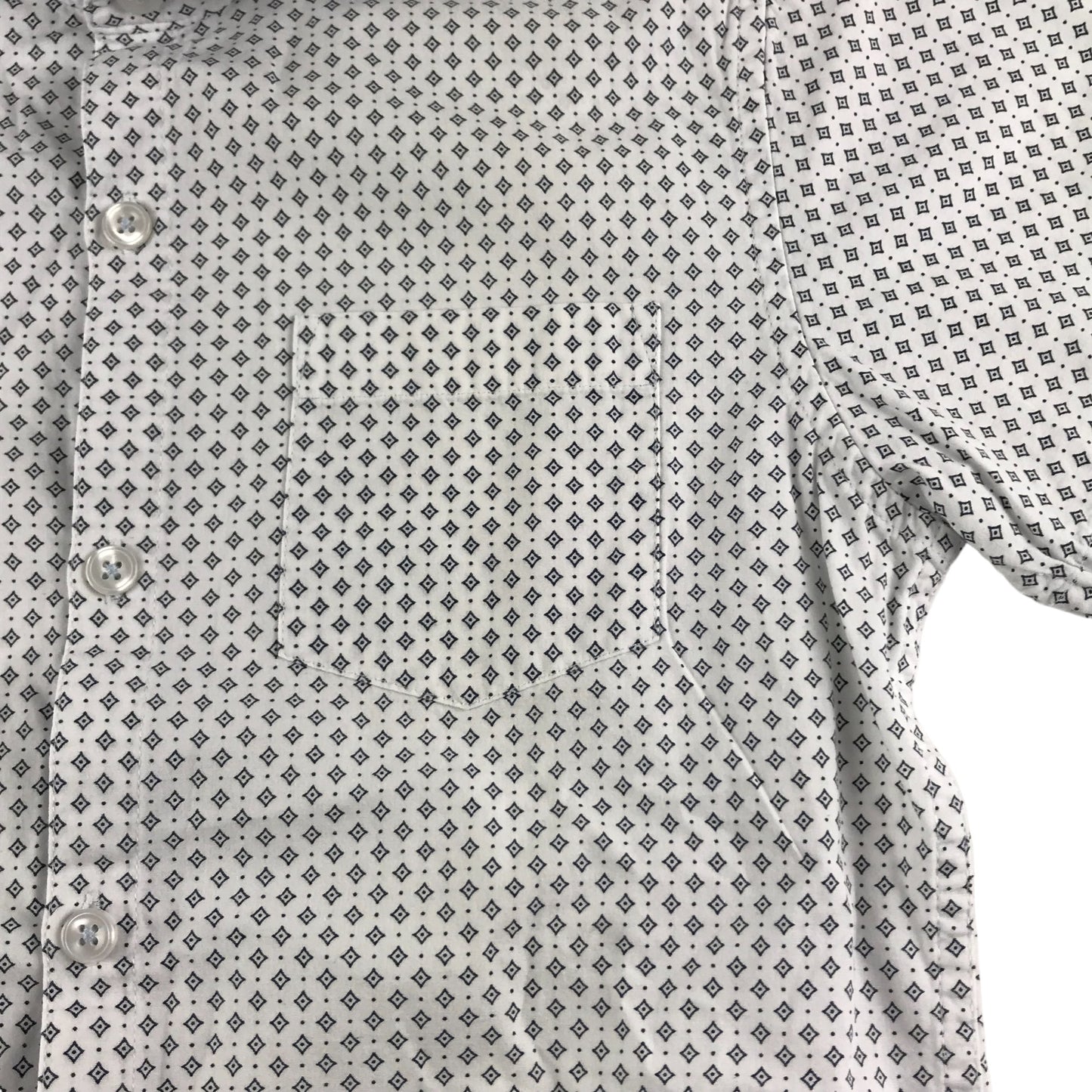 Next Shirt Age 10 White Diamond Pattern Short Sleeve Button Up Cotton