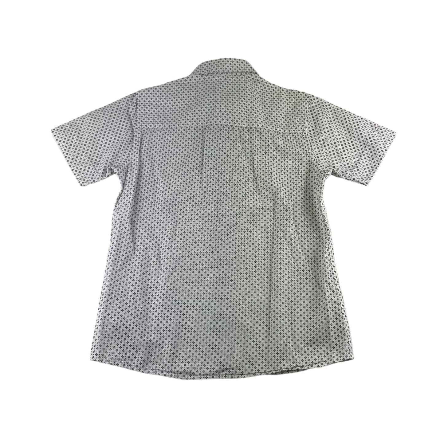 Next Shirt Age 10 White Diamond Pattern Short Sleeve Button Up Cotton