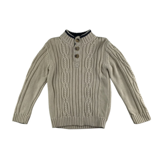 British Khaki jumper 4-5 years light sand colour cable knit collared cotton