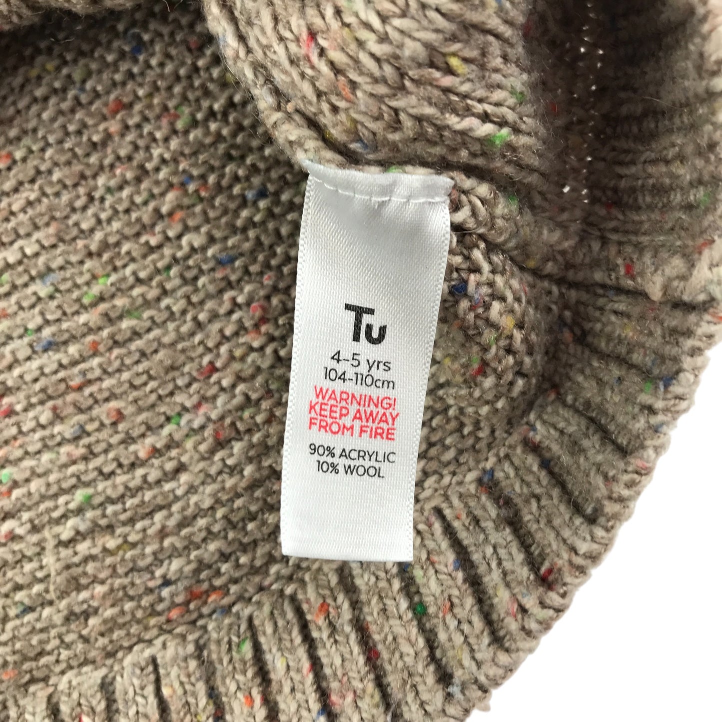 Tu jumper 4-5 years grey with multicoloured threading design cable knit wool mix