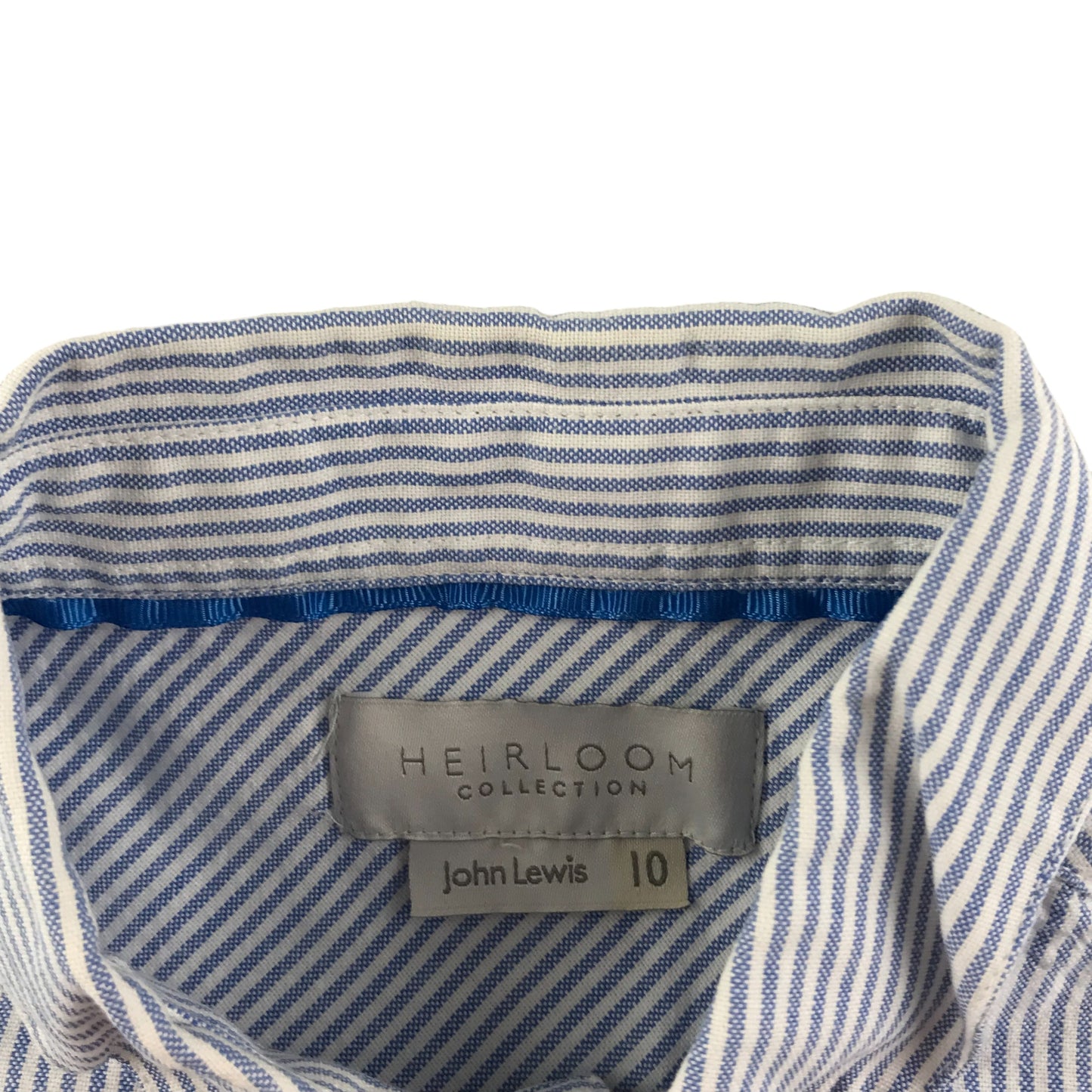 John Lewis Shirt Age 10 Blue White Stripy Heirloom Collection Long Sleeve Button Up Cotton