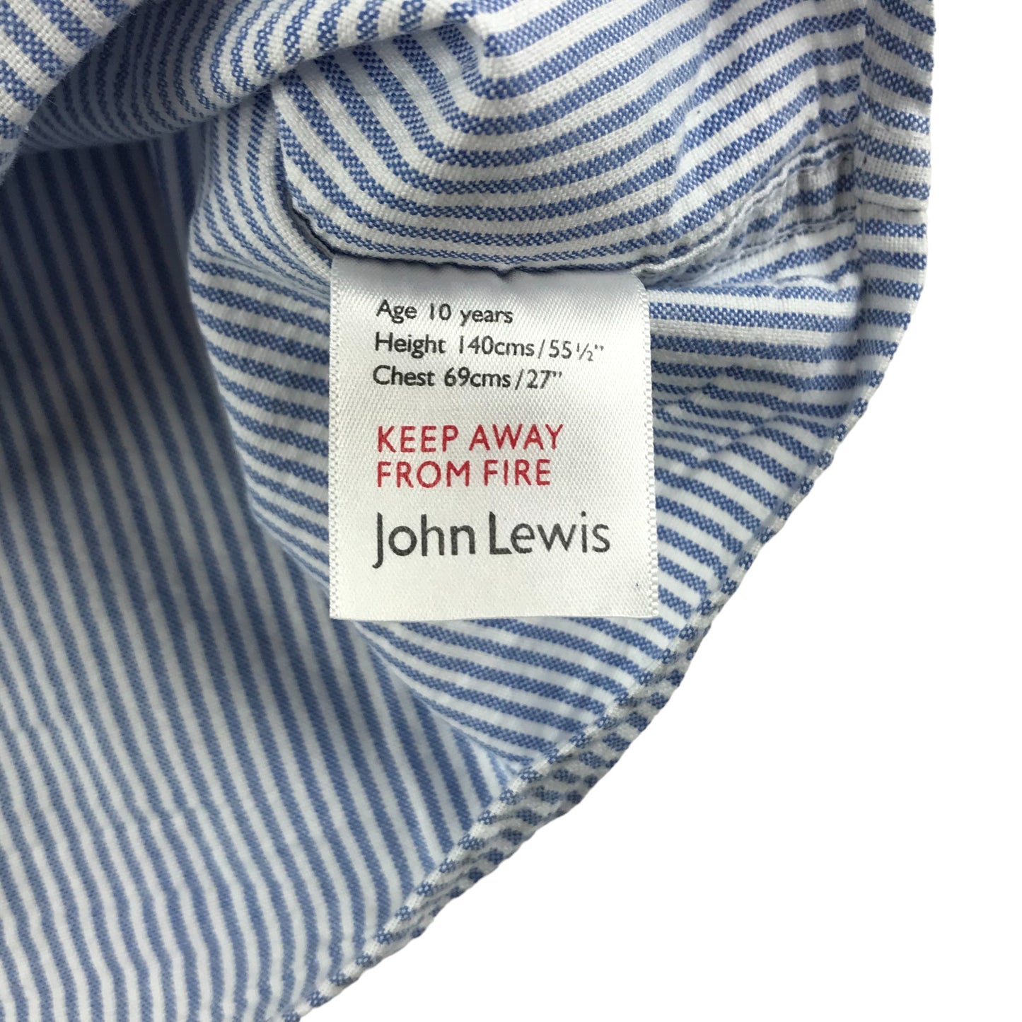 John Lewis Shirt Age 10 Blue White Stripy Heirloom Collection Long Sleeve Button Up Cotton