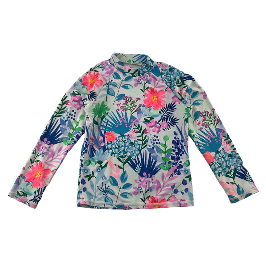Tu swim top 8 years blue and pink floral pattern long sleeve