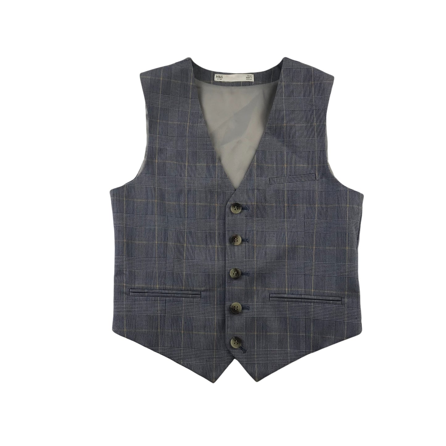 M&S Waistcoat 7-8 Years Grey Checked Design Adjustable Back Strap