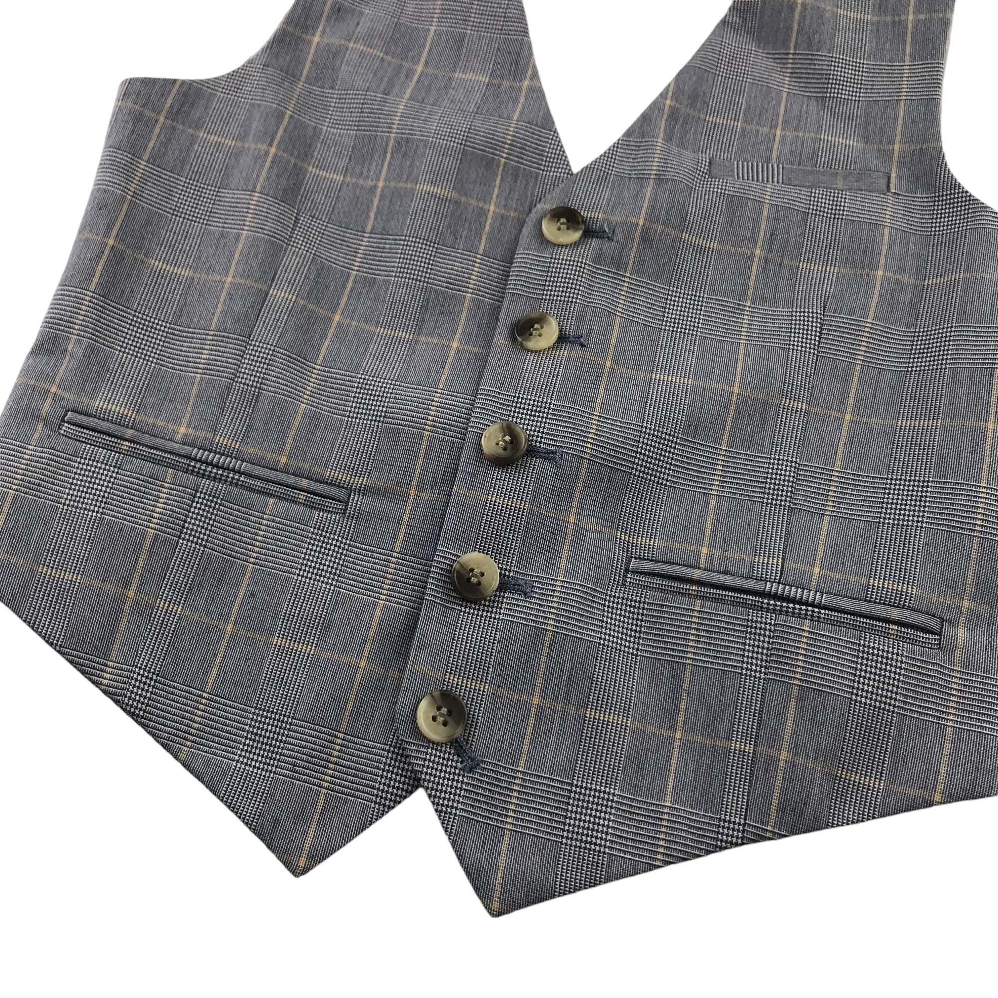 M S Waistcoat 7 8 Years Grey Checked Design Adjustable Back Strap