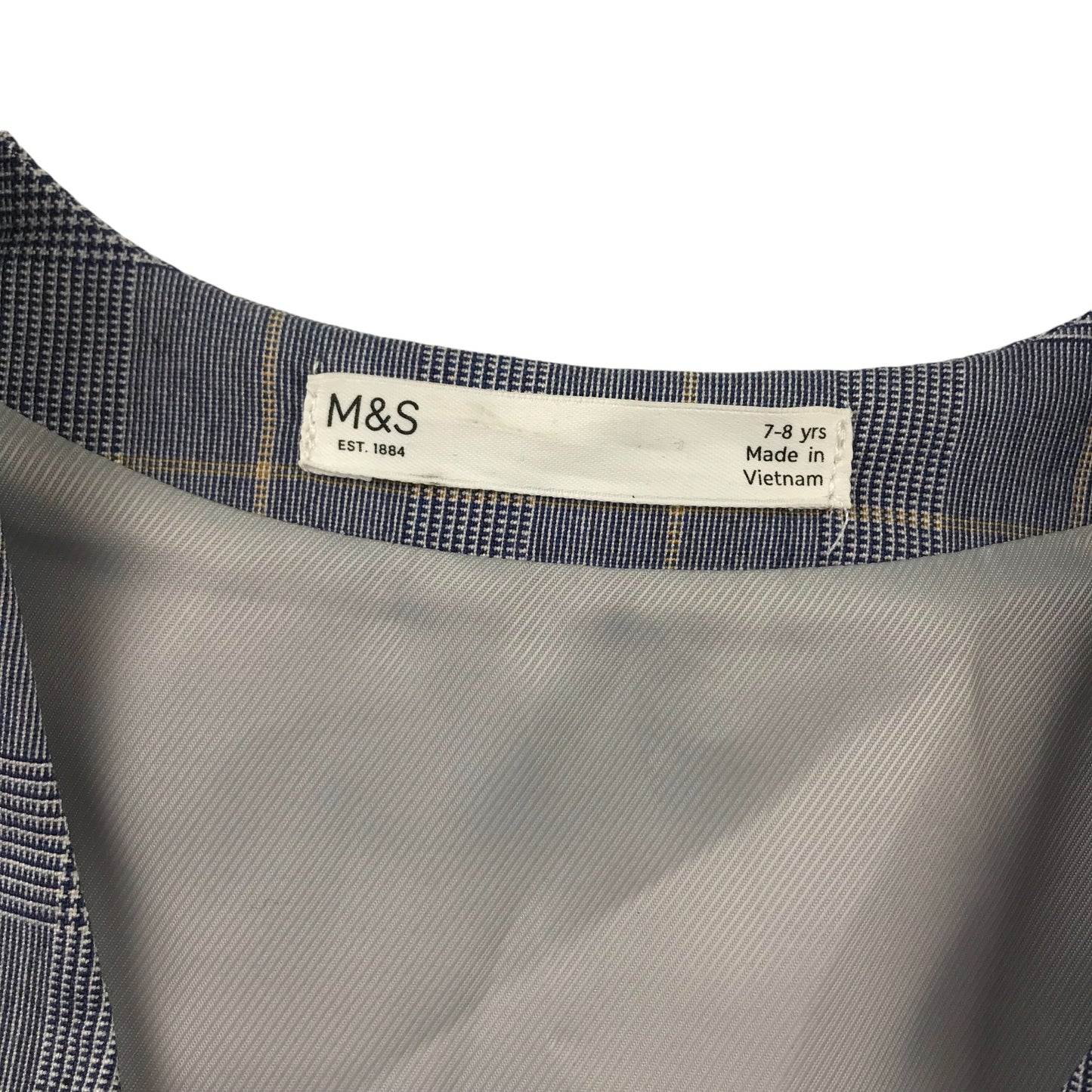 M&S Waistcoat 7-8 Years Grey Checked Design Adjustable Back Strap