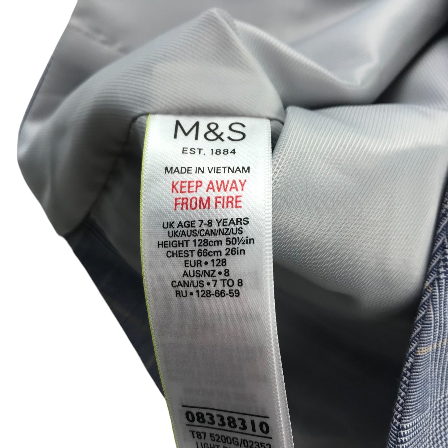 M&S Waistcoat 7-8 Years Grey Checked Design Adjustable Back Strap