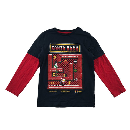 F&F Festive T-Shirt 7-8 Years Black Santa Maze Game Graphic Cotton