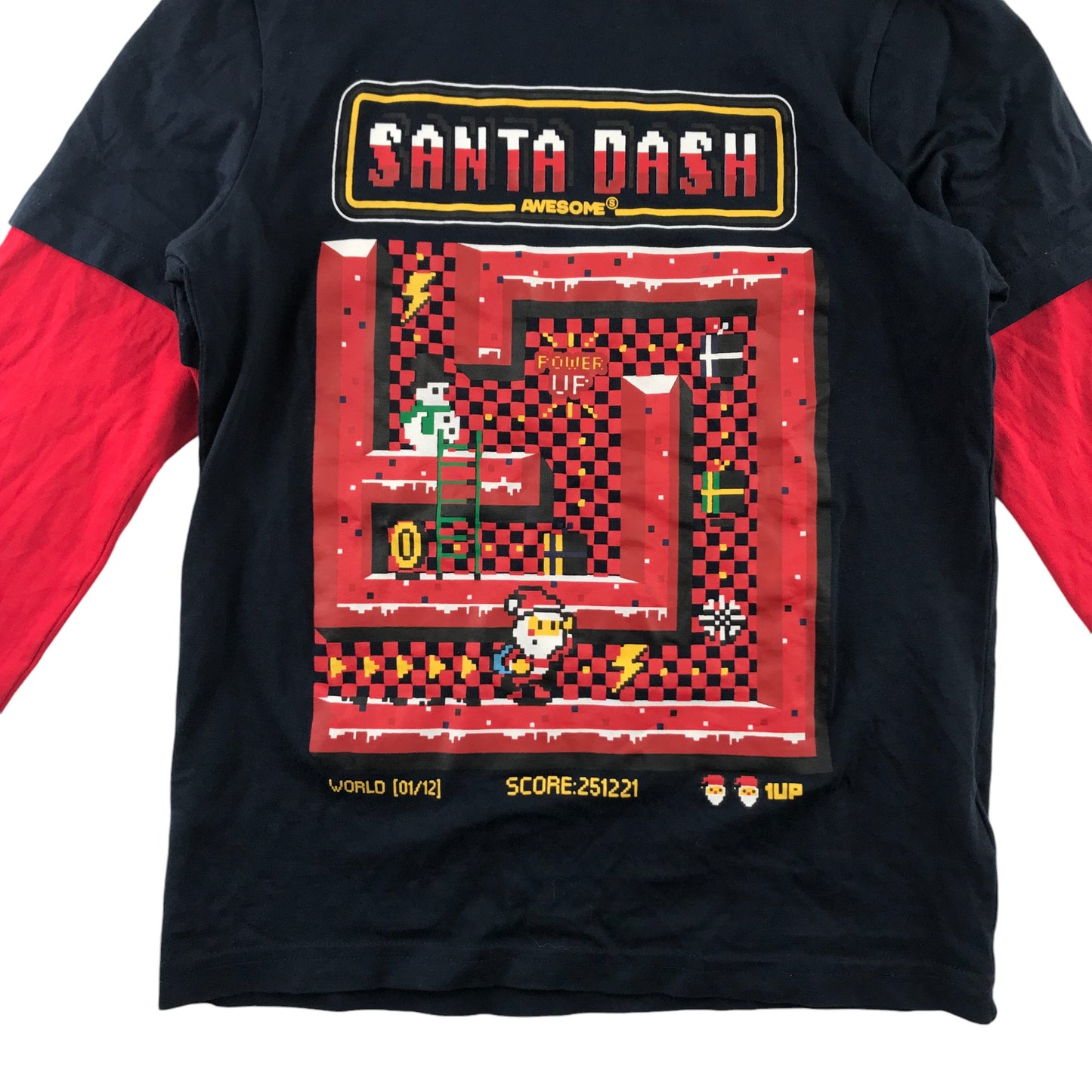F&F Festive T-Shirt 7-8 Years Black Santa Maze Game Graphic Cotton