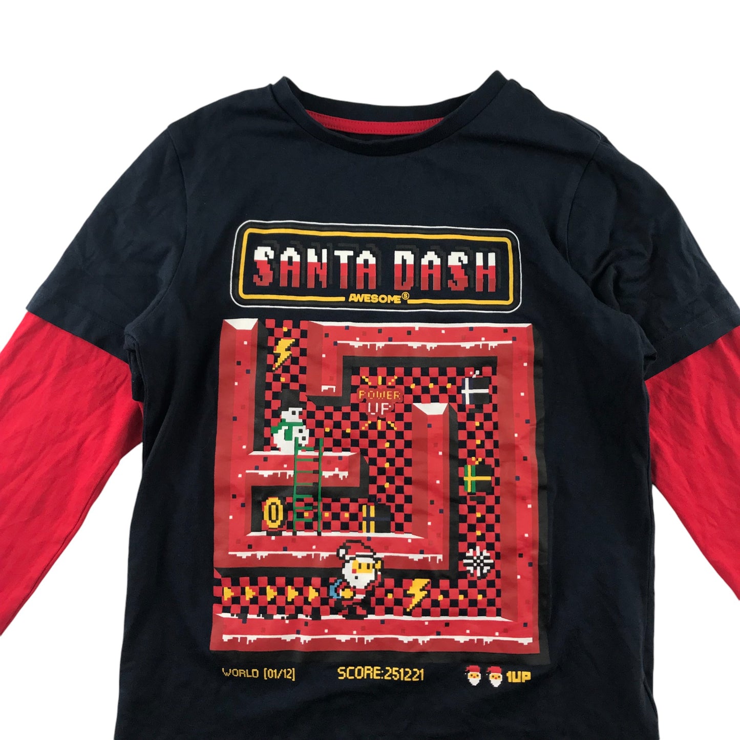 F&F Festive T-Shirt 7-8 Years Black Santa Maze Game Graphic Cotton