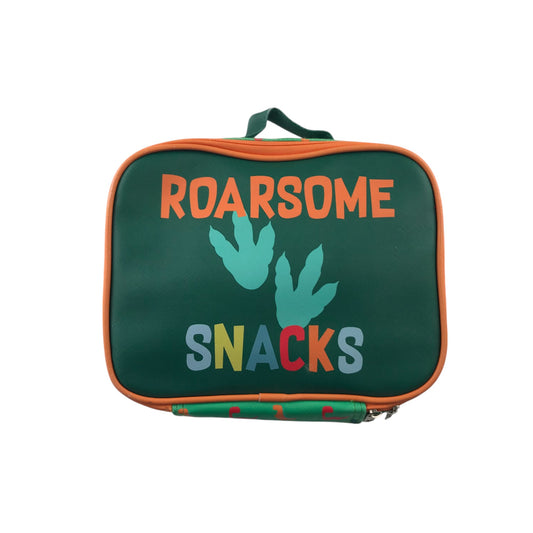 Roarsome Snacks Lunch Bag Green Dinosaur Footprint Pattern